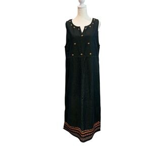 Agapo Denim Jumper Maxi Dress Embroidered Western Southwestern Country Medium‎